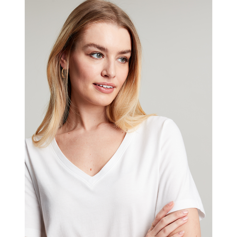 Joules Emily V Neck T-Shirt - White-3